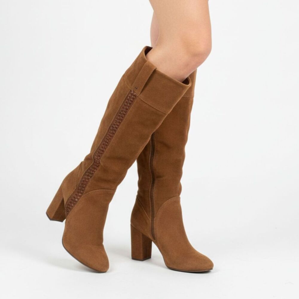 Kensie Brown Suede Bernadette Block Heel Side Zip Knee High Boots 8